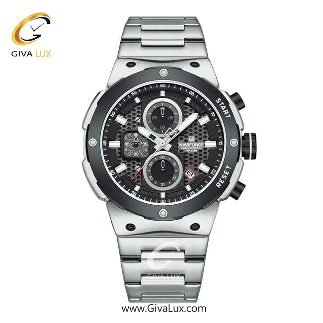 ساعت مچی اورجینال مردانه ناوی فورس|Naviforce|نوی فورس|نیوی فورس سه موتوره کرنوگراف مشکی-نقره ای | نقره ای| مشکی| کد رفرنس NF8072 S/B/S