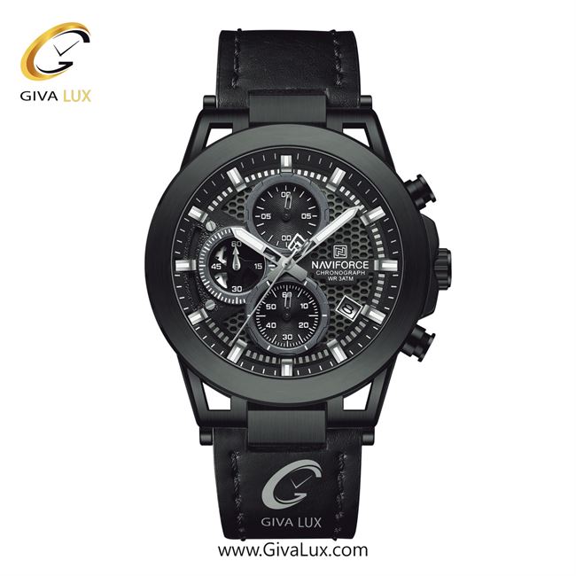 ساعت مچی اورجینال مردانه ناوی فورس|Naviforce|نوی فورس|نیوی فورس سه موتوره کرنوگراف مشکی | مشکی| مشکی| کد رفرنس NF8073 B/B/B