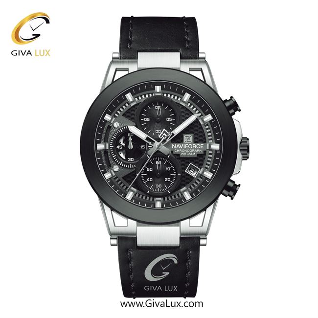 ساعت مچی اورجینال مردانه ناوی فورس|Naviforce|نوی فورس|نیوی فورس سه موتوره کرنوگراف مشکی-نقره ای | مشکی| مشکی| کد رفرنس NF8073 S/B/B