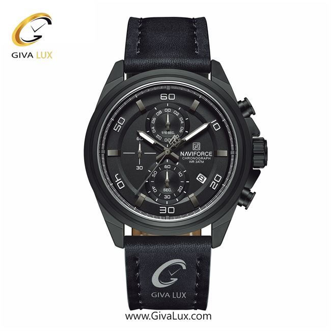 ساعت مچی اورجینال مردانه ناوی فورس|Naviforce|نوی فورس|نیوی فورس سه موتوره کرنوگراف مشکی | مشکی| مشکی| کد رفرنس NF8075 B/B/B