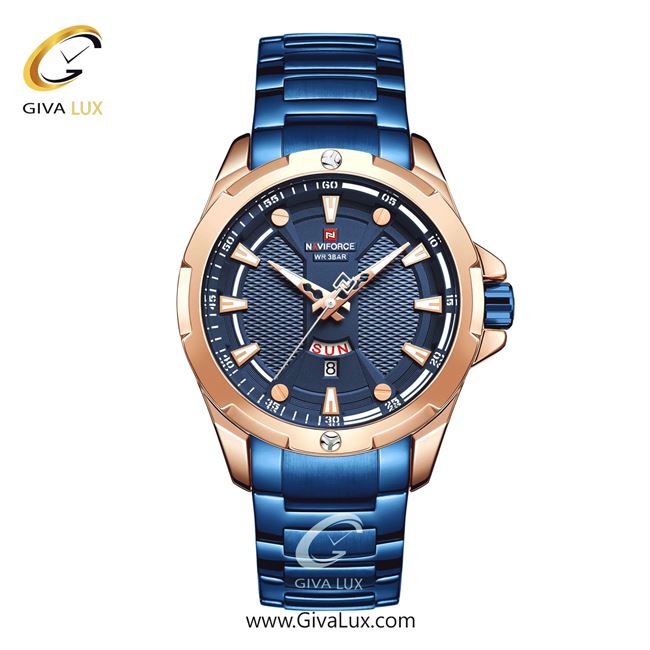 ساعت مچی اورجینال مردانه ناوی فورس|Naviforce|نوی فورس|نیوی فورس رزگلد | آبی| آبی کاربنی| کد رفرنس NF9161