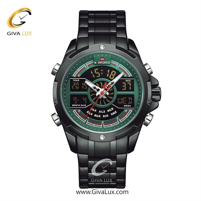 ساعت مچی اورجینال مردانه ناوی فورس|Naviforce|نوی فورس|نیوی فورس دو زمانه مشکی | مشکی| سبز| کد رفرنس NF9170 B/GN