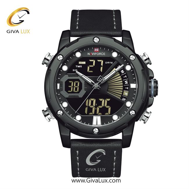 ساعت مچی اورجینال مردانه ناوی فورس|Naviforce|نوی فورس|نیوی فورس دو زمانه مشکی | مشکی| مشکی| کد رفرنس NF9172