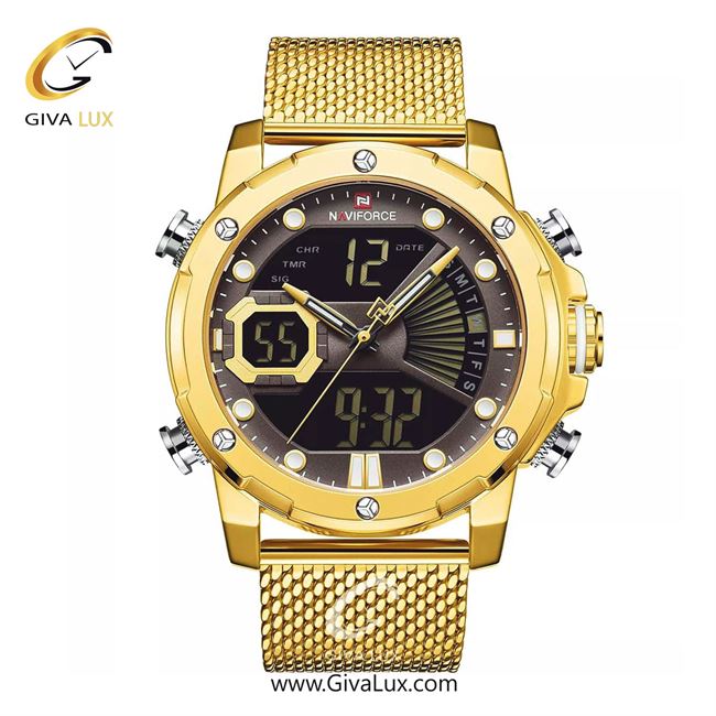 ساعت مچی اورجینال مردانه ناوی فورس|Naviforce|نوی فورس|نیوی فورس دو زمانه طلایی | طلایی| کافی| کد رفرنس NF9172