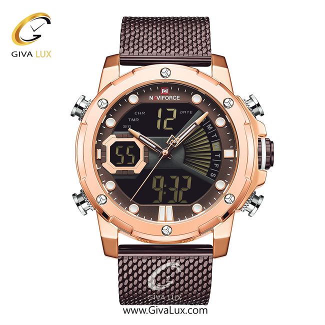 ساعت مچی اورجینال مردانه ناوی فورس|Naviforce|نوی فورس|نیوی فورس دو زمانه رزگلد | کافی| کافی| کد رفرنس NF9172