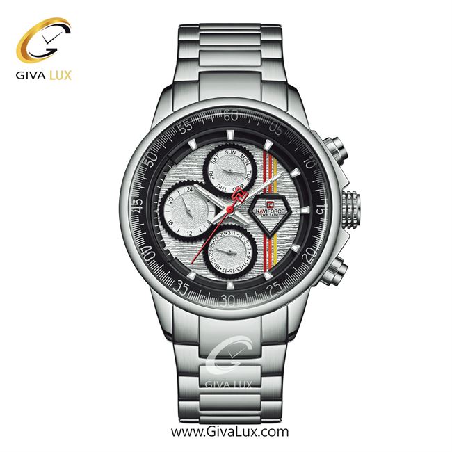 ساعت مچی اورجینال مردانه ناوی فورس|Naviforce|نوی فورس|نیوی فورس سه موتوره فول تایم نقره ای | نقره ای| نقره ای-مشکی| کد رفرنس NF9184 S/W