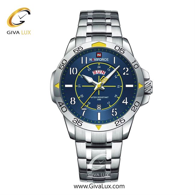 ساعت مچی مردانه بند فلزی نقره‌ای ناوی فورس (نیوی فورس) کد NF9204-S/BE/S