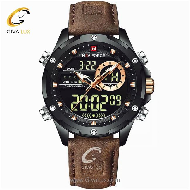 ساعت مچی اورجینال مردانه ناوی فورس|Naviforce|نوی فورس|نیوی فورس دو زمانه مشکی | قهوه ای| مشکی| کد رفرنس NF9208