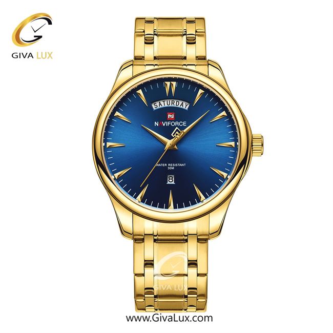 ساعت مچی اورجینال مردانه ناوی فورس|Naviforce|نوی فورس|نیوی فورس طلایی | طلایی| آبی کاربنی| کد رفرنس NF9213