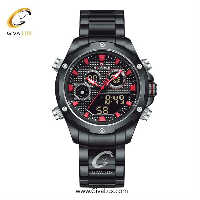 ساعت مچی اورجینال مردانه ناوی فورس|Naviforce|نوی فورس|نیوی فورس دو زمانه مشکی | مشکی| مشکی| کد رفرنس NF9217