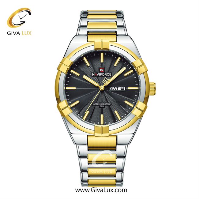 ساعت مچی اورجینال مردانه ناوی فورس|Naviforce|نوی فورس|نیوی فورس نقره ای-طلایی | نقره ای-طلایی| مشکی| کد رفرنس NF9218