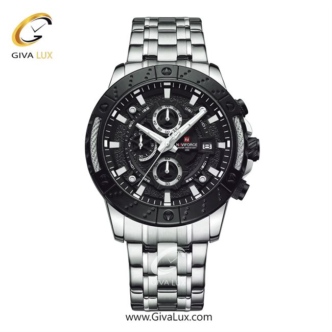 ساعت مچی اورجینال مردانه ناوی فورس|Naviforce|نوی فورس|نیوی فورس سه موتوره کرنوگراف مشکی-نقره ای | نقره ای| مشکی| کد رفرنس NF9227