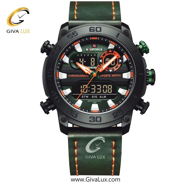 ساعت مچی اورجینال مردانه ناوی فورس|Naviforce|نوی فورس|نیوی فورس دو زمانه مشکی | سبز| سبز| کد رفرنس NF9235 B/GN/GN