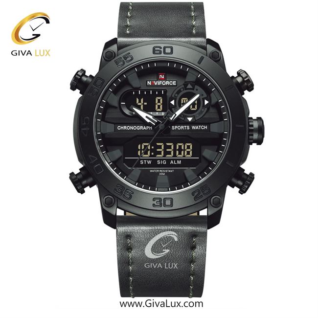 ساعت مچی اورجینال مردانه ناوی فورس|Naviforce|نوی فورس|نیوی فورس دو زمانه مشکی | خاکی| خاکی| کد رفرنس NF9235 B/GY/GY