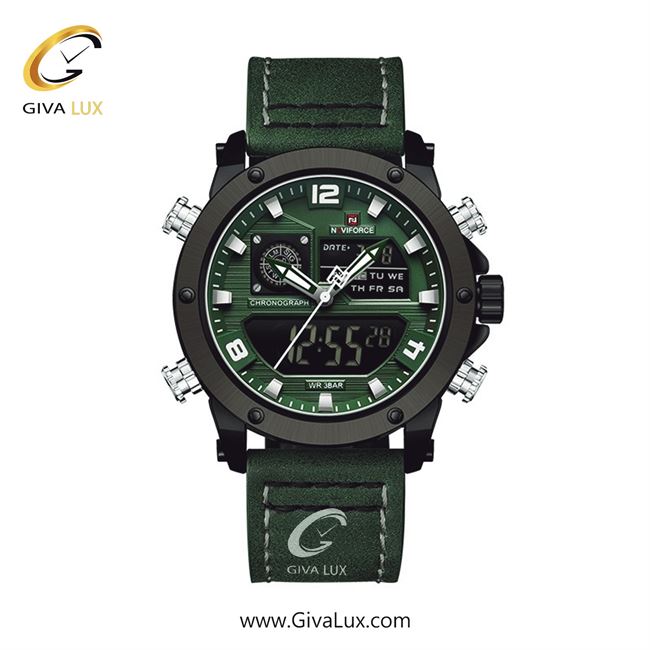 ساعت مچی اورجینال مردانه ناوی فورس|Naviforce|نوی فورس|نیوی فورس دو زمانه مشکی | سبز| سبز-نقره ای| کد رفرنس NF9236 B/GN/GN