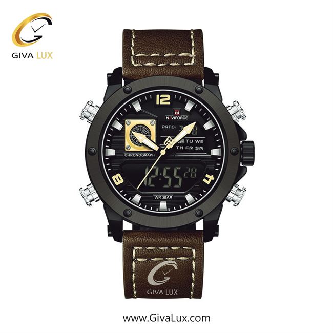 ساعت مچی اورجینال مردانه ناوی فورس|Naviforce|نوی فورس|نیوی فورس دو زمانه مشکی | قهوه ای| مشکی| کد رفرنس NF9236 B/Y/BN