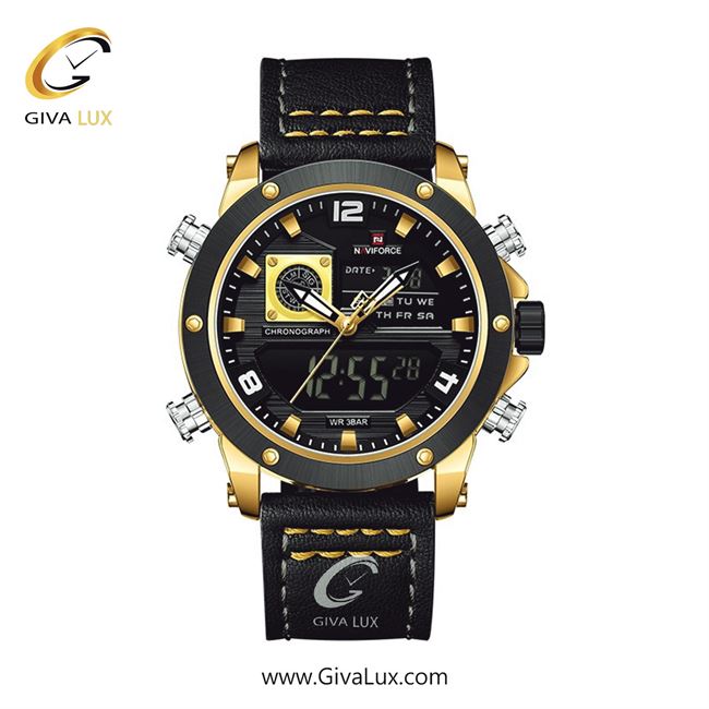 ساعت مچی اورجینال مردانه ناوی فورس|Naviforce|نوی فورس|نیوی فورس دو زمانه مشکی-طلایی | مشکی| مشکی-طلایی| کد رفرنس NF9236 G/W/G