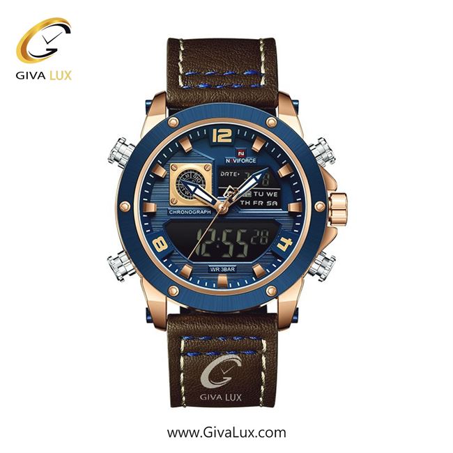 ساعت مچی اورجینال مردانه ناوی فورس|Naviforce|نوی فورس|نیوی فورس دو زمانه آبی کاربنی-رزگلد | قهوه ای| آبی کاربنی-رزگلد| کد رفرنس NF9236 RG/BE/BN