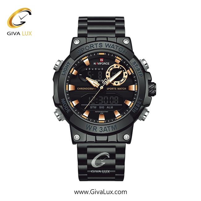 ساعت مچی اورجینال مردانه ناوی فورس|Naviforce|نوی فورس|نیوی فورس دو زمانه مشکی | مشکی| رزگلد| کد رفرنس NF9237 B/RG/B