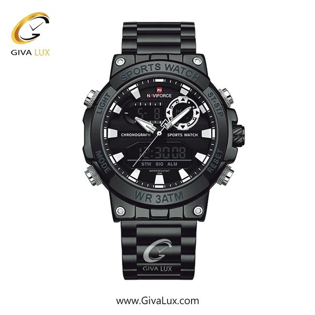 ساعت مچی اورجینال مردانه ناوی فورس|Naviforce|نوی فورس|نیوی فورس دو زمانه مشکی | مشکی| سفید| کد رفرنس NF9237 B/W/B