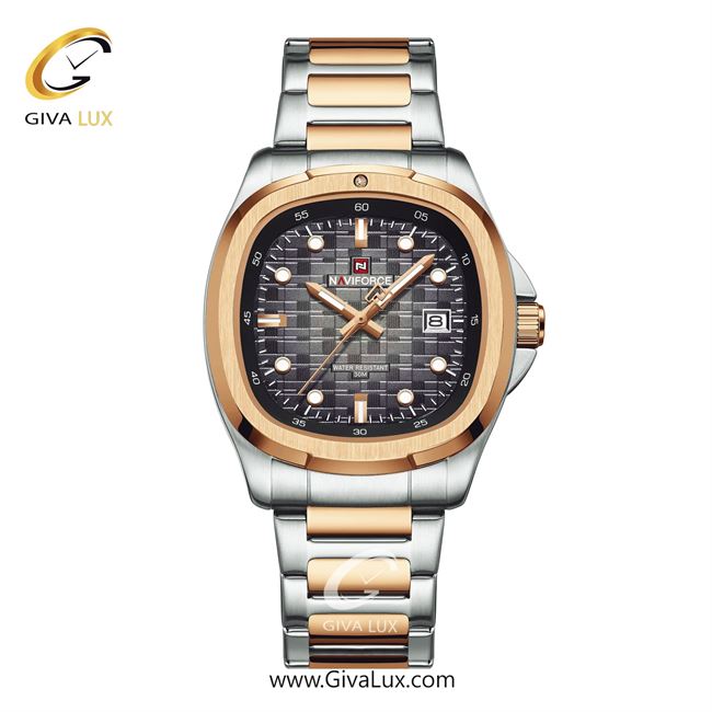 ساعت مچی اورجینال مردانه ناوی فورس|Naviforce|نوی فورس|نیوی فورس نقره ای-رزگلد | رزگلد-نقره ای| طوسی| کد رفرنس NF9240 S/GY/RG