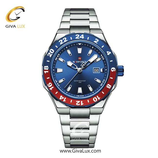 ساعت مچی اورجینال مردانه ناوی فورس|Naviforce|نوی فورس|نیوی فورس قرمز-آبی-نقره ای | نقره ای| آبی| کد رفرنس NF9249 S/BE/S