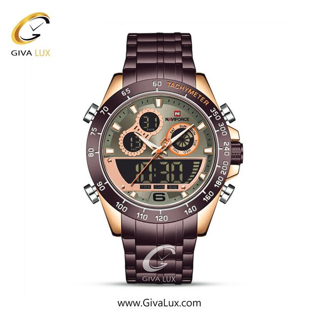 ساعت مچی اورجینال مردانه ناوی فورس|Naviforce|نوی فورس|نیوی فورس دو زمانه رزگلد-قهوه ای | قهوه ای| سبز-رزگلد| کد رفرنس NF9188 RG/GY/CE