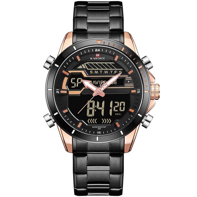 ساعت مچی اورجینال بند فلزی دوزمانه ناوی فورس (نیوی فورس) کد NF9133-BBR