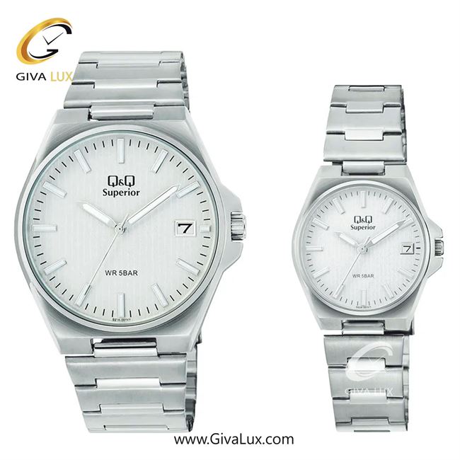 ساعت مچی اورجینال ست کیو اند کیو Q&Q نقره ای | نقره ای| نقره ای| کد رفرنس مردانه: S21A-001VY، زنانه: S22A-001VY