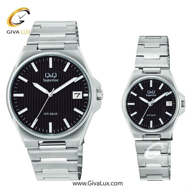 ساعت مچی اورجینال ست کیو اند کیو Q&Q نقره ای | نقره ای| مشکی| کد رفرنس مردانه: S21A-002VY، زنانه: S22A-002VY