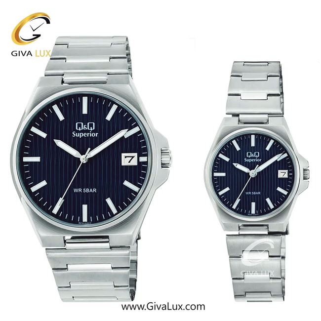 ساعت مچی اورجینال ست کیو اند کیو Q&Q نقره ای | نقره ای| سرمه ای| کد رفرنس مردانه S21A-003VY، زنانه: S22A-003VY