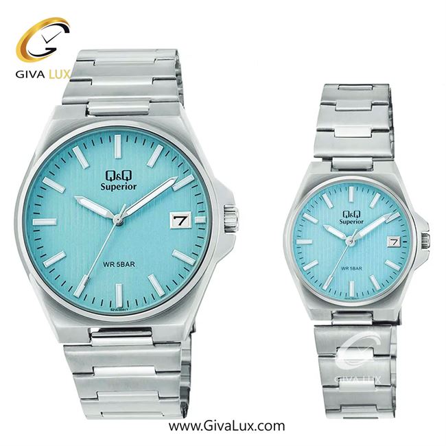 ساعت مچی اورجینال ست کیو اند کیو Q&Q نقره ای | نقره ای| آبی| کد رفرنس مردانه: S21A-004VY، زنانه: S22A-004VY