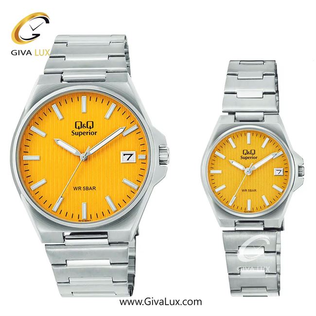 ساعت مچی اورجینال ست کیو اند کیو Q&Q نقره ای | نقره ای| زرد| کد رفرنس مردانه: S21A-005VY، زنانه: S22A-005VY