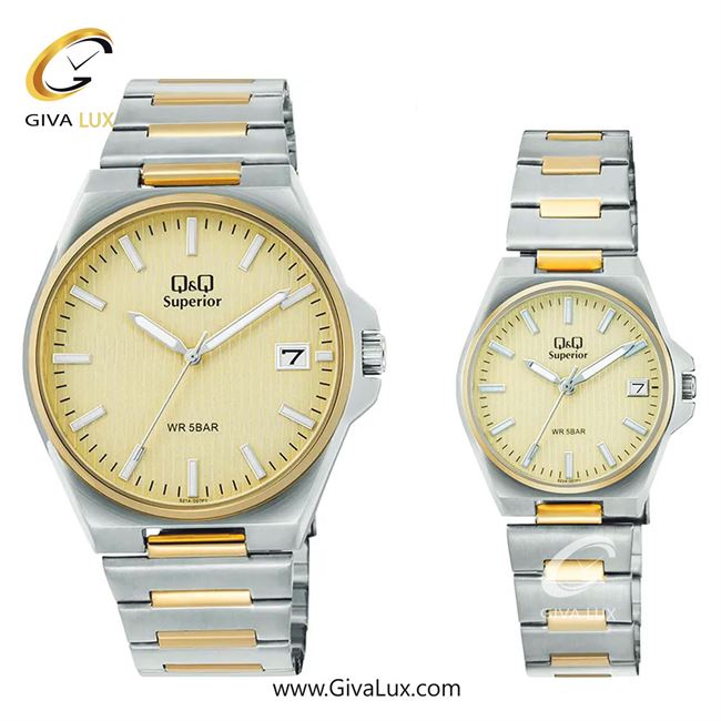 ساعت مچی اورجینال ست کیو اند کیو Q&Q نقره ای-طلایی | نقره ای-طلایی| طلایی| کد رفرنس مردانه: S21A-007PY، زنانه: S22A-007PY