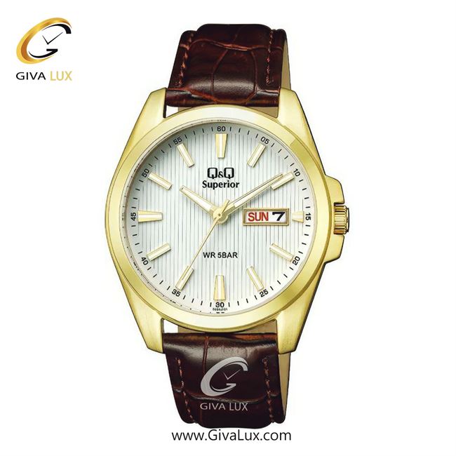 ساعت مچی اورجینال مردانه کیو اند کیو Q&Q طلایی | قهوه ای| سفید| کد رفرنس S284J101Y