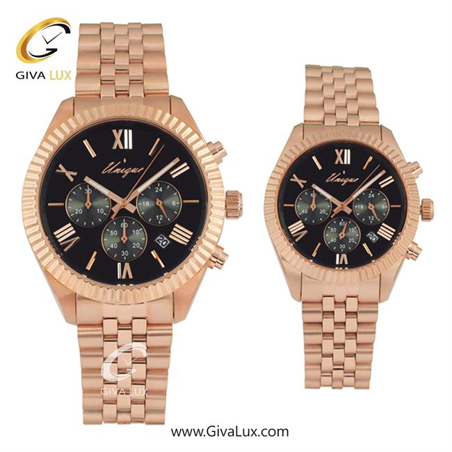 ساعت مچی اورجینال ست یونیک سه موتوره کرنوگراف رزگلد | رزگلد| مشکی| کد رفرنس S517-R