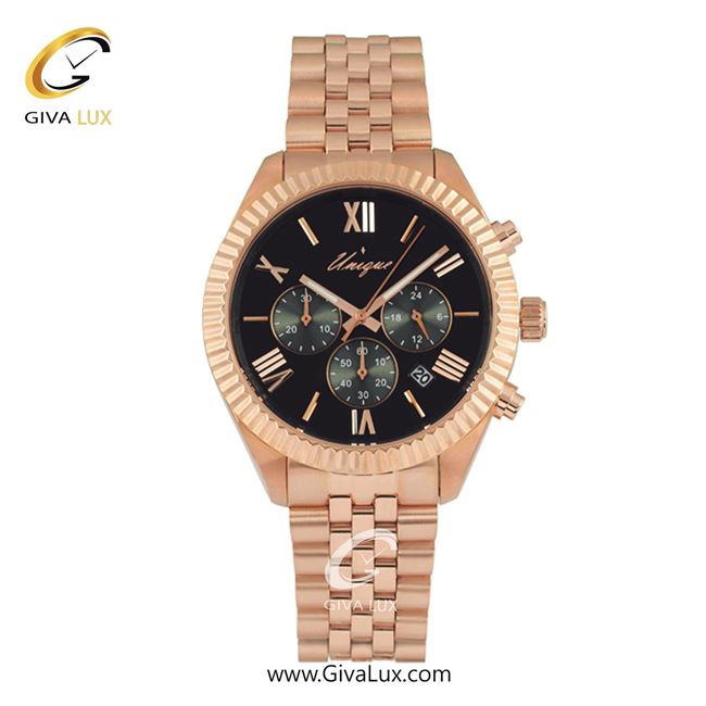 ساعت مچی اورجینال مردانه یونیک سه موتوره کرنوگراف رزگلد | رزگلد| مشکی| کد رفرنس S517-R