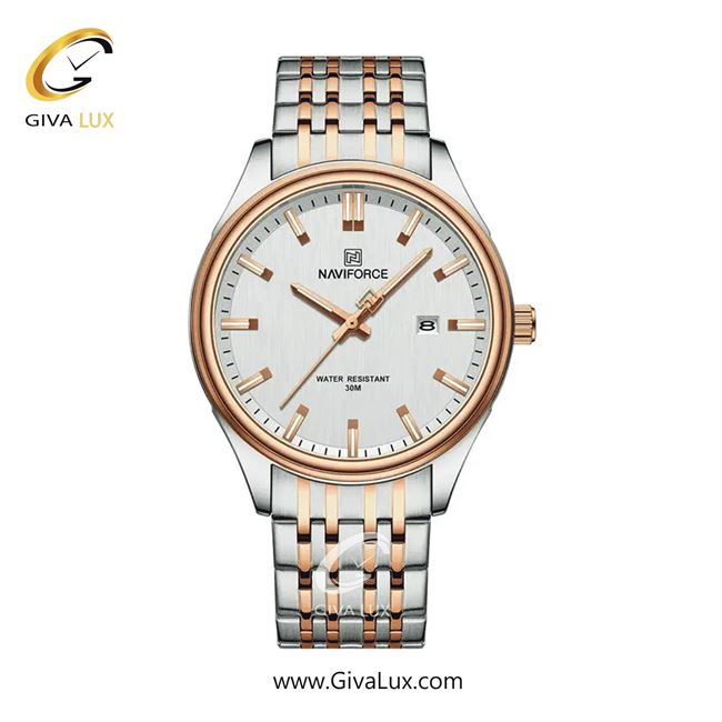 ساعت مچی مردانه تک موتوره بند استیل رزگلد/نقره ای ناوی فورس (نیوی فورس) NF8039 S/RG/W