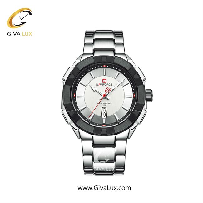 ساعت مچی مردانه تک موتور بند استیل نقره ای ناوی فورس (نیوی فورس) NF9176 S/W 