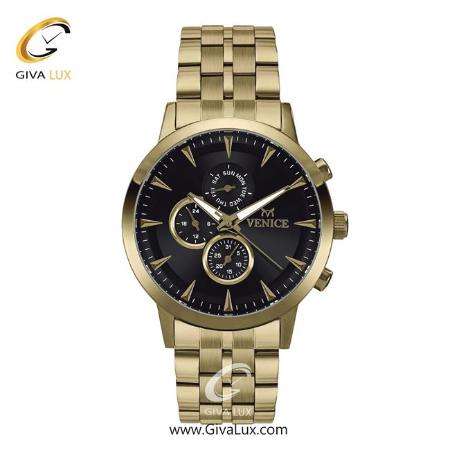ساعت مچی اورجینال مردانه ونیز سه موتوره فول تایم طلایی | طلایی| مشکی| کد رفرنس V800012502
