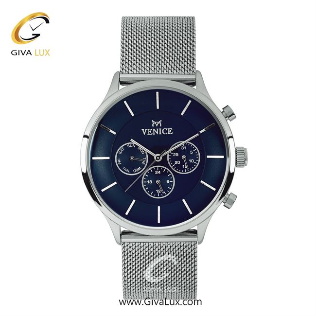 ساعت مچی اورجینال مردانه ونیز سه موتوره فول تایم نقره ای | نقره ای| سرمه ای| کد رفرنس V800591402
