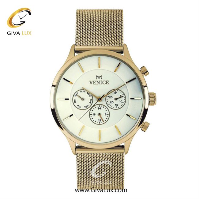 ساعت مچی اورجینال مردانه ونیز سه موتوره فول تایم طلایی | طلایی| کرم| کد رفرنس V800592002