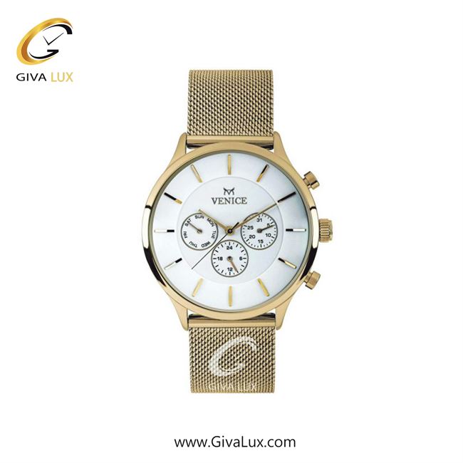 ساعت مچی اورجینال زنانه ونیز سه موتوره فول تایم طلایی | طلایی| سفید| کد رفرنس V800592101