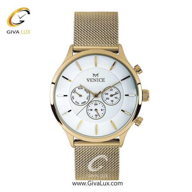 ساعت مچی اورجینال مردانه ونیز سه موتوره فول تایم طلایی | طلایی| سفید| کد رفرنس V800592102