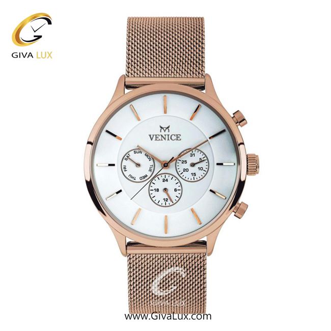 ساعت مچی اورجینال مردانه ونیز سه موتوره فول تایم رزگلد | رزگلد| سفید| کد رفرنس V800593102