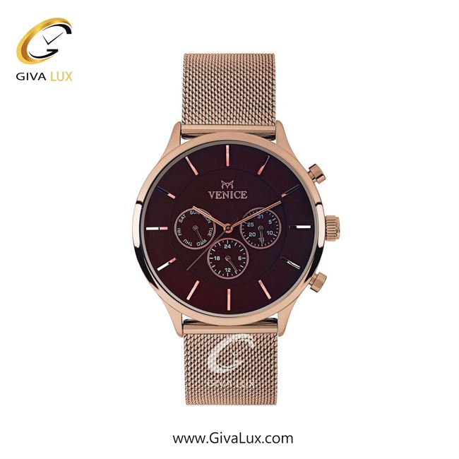 ساعت مچی اورجینال زنانه ونیز سه موتوره فول تایم رزگلد | رزگلد| قهوه ای| کد رفرنس V800593501