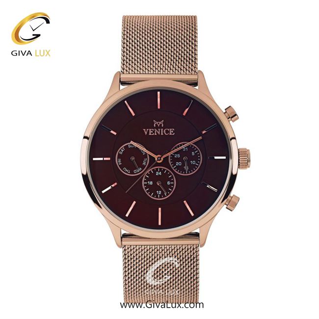 ساعت مچی اورجینال مردانه ونیز سه موتوره فول تایم رزگلد | رزگلد| قهوه ای| کد رفرنس V800593502