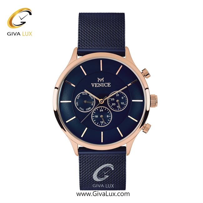 ساعت مچی اورجینال مردانه ونیز سه موتوره فول تایم رزگلد | سرمه ای| سرمه ای| کد رفرنس V800597902