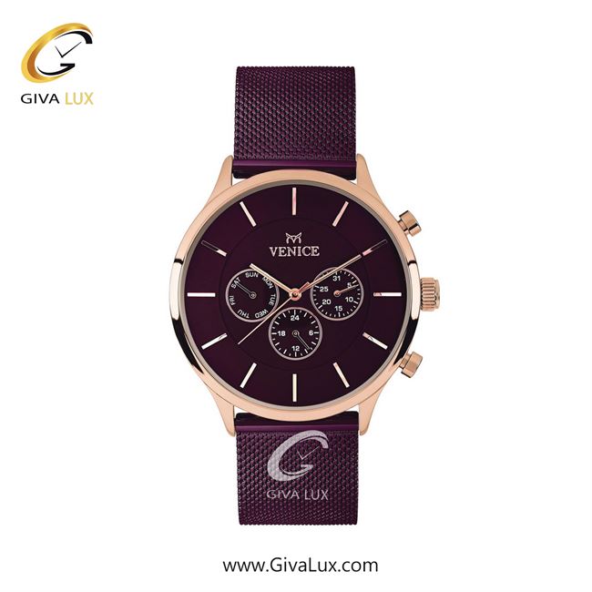 ساعت مچی اورجینال زنانه ونیز سه موتوره فول تایم رزگلد | بنفش| بنفش| کد رفرنس V800598401