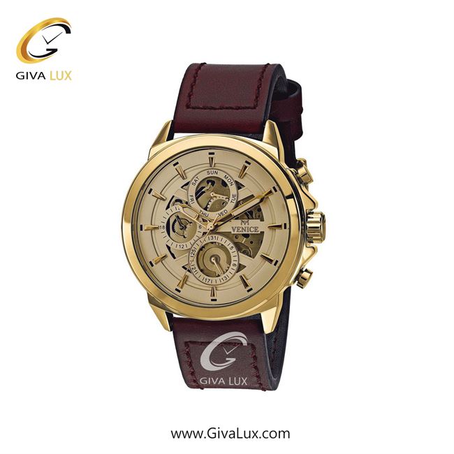 ساعت مچی اورجینال مردانه ونیز سه موتوره فول تایم طلایی | قهوه ای| کرم| کد رفرنس V800683002